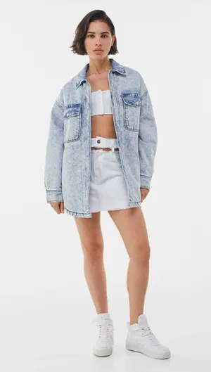 Bershka nwt padded vintage denim oversize jacket thumbnail 3