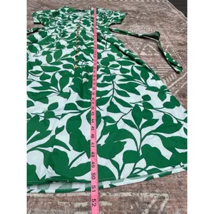 Coastal White Green Botanical Cotton Maxi Shirt Dress Belted Pockets Zara M thumbnail 14