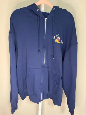Disney Mickey Mouse Walt Disney World Zip Up Hoodie Navy Blue Graphic Jacket XXL thumbnail 1