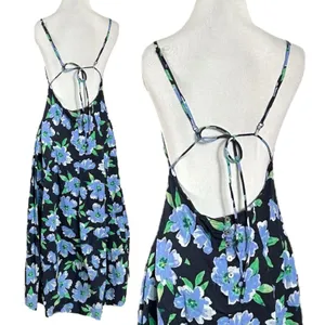 Free People Finer Things Printed Halter Midi Dress Black Combo Large Tropical thumbnail 12