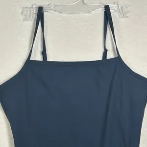 SPANX Navy Ribbed Square‎ Neck Spaghetti Strap Bodysuit Tank Top Women's M thumbnail 3