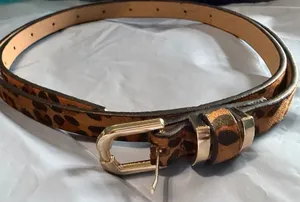 41 inch Leopard Print Faux Leather Women's Belt with Gold Buckle thumbnail 1