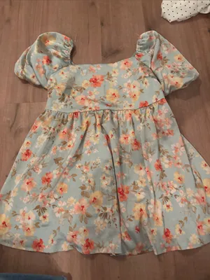 Floral Puff-Sleeve Dress in Light Blue thumbnail 1