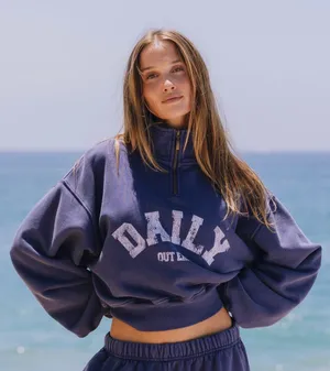 Daily Drills Cropped Half-Zip Sweatshirt in Blue thumbnail 1