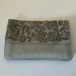 Abercrombie Embroidered Beaded Leather Gray Clutch thumbnail 2