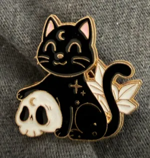 Black Cat with Skull Design enamel pin thumbnail 1