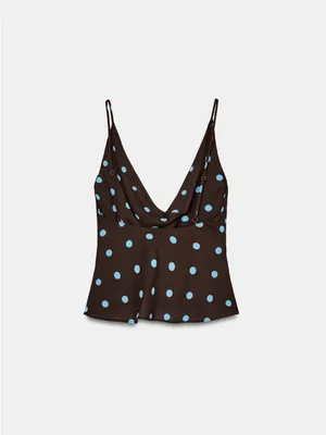 Zara Brown Cowl Neck Camisole with Light Blue Polka Dots thumbnail 6