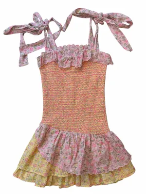 LoveShackFancy Aya Smocked Ruffled Sundress in Chateau Rose thumbnail 4