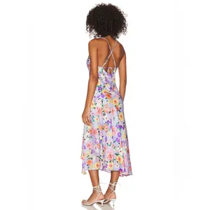 ASTR Gaia Draped Collar Satin Midi Dress in Periwinkle Floral Size Small NWT thumbnail 11