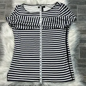 White House Black Market Navy and White Striped Long Sleeve Shirt thumbnail 6