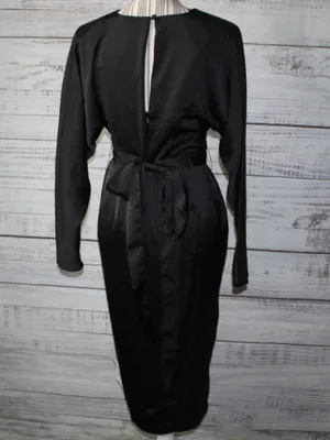 NWT ASOS DESIGN satin midi black dress with batwing sleeve and wrap waist Size 6 thumbnail 5