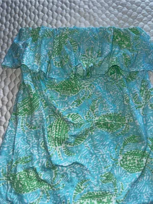 Lilly Pulitzer Off-Shoulder Ruffle Women’s Top Aqua & Green Crab Print Pattern thumbnail 2