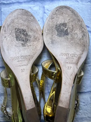 Jimmy Choo Gold Size 37 Slingback Sandals Quiet Luxury Snakeskin Leather Finish thumbnail 12