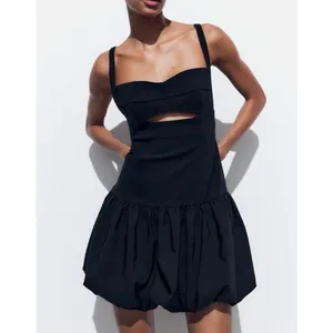 Zara Cut Out Balloon Mini Dress Size M Black Coquette Cocktail Party Event LBD thumbnail 2