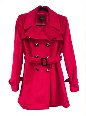 The Limited Red Wool Belted Pea Coat thumbnail 1