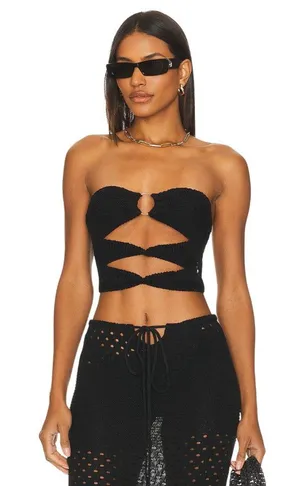 SNDYS X Revolve Whitehaven Top in Black Small New Womens Cut out Cropped Tube Ba thumbnail 1