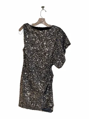 NWT ZARA SEQUINED Asymmetric MINI DRESS Navy Silver Festive Days thumbnail 13