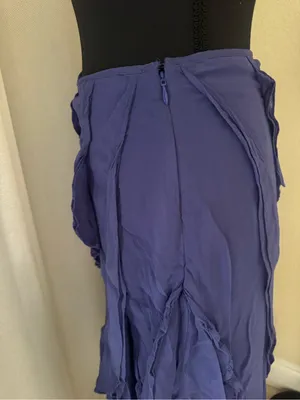 Anthropologie Indigo Ruffle Wrap Maxi Skirt High Slit Boho Romantic Size thumbnail 6