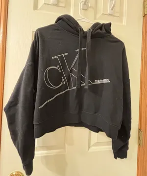Calvin Klein Black Cropped Hoodie Sweatshirt thumbnail 1