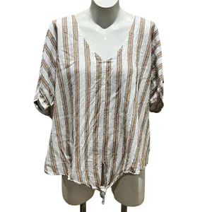 Ava & Viv Women's 2XL Striped V-Neck Blouse Tie Front Multicolor thumbnail 9