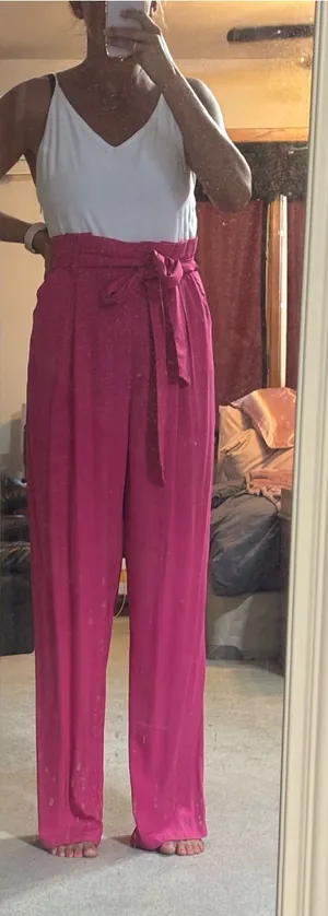 Altar'd State High-Waist Wide-Leg Tie-Waist Pants in Bright Pink thumbnail 1