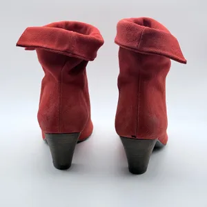 Free‎ People Suede Ankle Boots Women 36 Red Fold Over Cuff Pointed Toe Cone Heel thumbnail 5