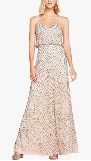 Adrianna Papell scalloped sequin nude maxi dress 2 thumbnail 1