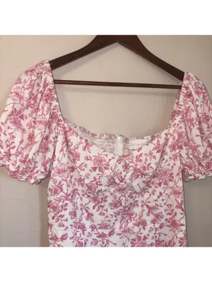 Camarosa Chelsea Pink Floral Puff Sleeve Mini Dress - Large thumbnail 3
