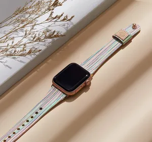 Slim Fabric Canvas Soft Leather Lining & Snap Button Apple Watch Band 42/44/45MM thumbnail 2