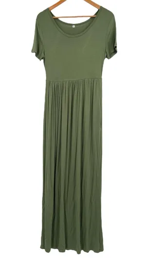 Olive Green Stretchy Maternity Baby Shower Pregnant Party Photos Maxi Dress M thumbnail 1