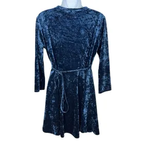 Lulus Women’s Blue Crushed Velvet Wrap Dress Size L Fit & Flare Holiday Party thumbnail 2