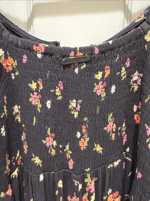 Billabong Black Floral Tie-Front Long Sleeve Boho Peasant Style Midi Dress XS thumbnail 10
