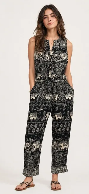 Anthropologie Lilka P Jumpsuit XS Sleeveless Boho Festival Wide Leg Artsy thumbnail 1