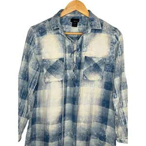 Wet Seal‎ Plaid Lace Up Tunic Womens Medium Blue Distressed Roll Tab Sleeve thumbnail 6