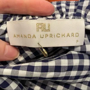 Amanda Uprichard Blue & White Gingham Ruffled Tank Top Blouse S thumbnail 8