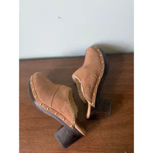 Ugg 7 Womens Chestnut Suede Leather Sherpa Lined Studded Slip On Mule Clog thumbnail 6