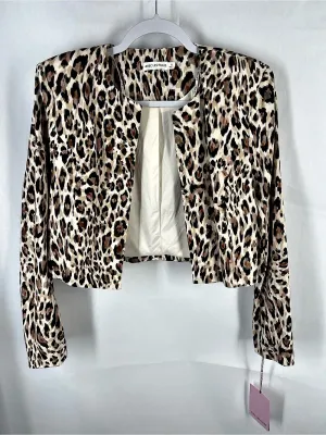 Avec Les Filles Cropped Blazer Leopard Print Brown & Black Size 6 thumbnail 2