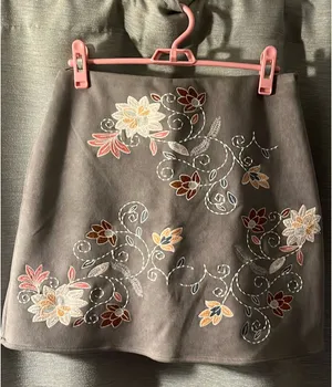 Grey Blue Rain Floral Embroidered Skirt thumbnail 4