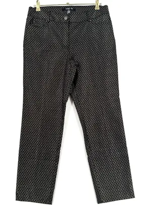 89th & Madison Pants Women 12 Black Gold Geometric Straight Leg Stretch Trouser thumbnail 1