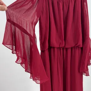 City Triangles burgundy sheer Maxi Dress S flowy bell sleeves boho off shoulder thumbnail 3