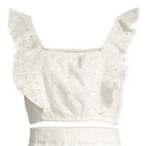 Avec Les Filles White Eyelet Ruffle Crop Top Square Neck Size Small thumbnail 7