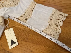 Dreamers Boho Fringe Crochet Trim kimono cardigan Swim Coverup in Cream size M thumbnail 12