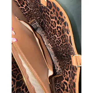 Steve Madden Cognac Brown‎ Pebbled Tote Bag Leopard Print Lining Embossed Logo thumbnail 3