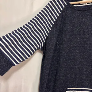 Umgee Tunic Top Womens‎ 1XL Navy Striped Raglan Kangaroo Pocket Casual Nautical thumbnail 2