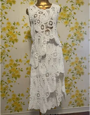 White Lace Two-Piece Skirt Set - Women's Summer Outfit size M thumbnail 6