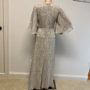 New Nasty Gal Cream Dainty Floral Long MaxiDress elbow length bell sleeves sz 4 thumbnail 5