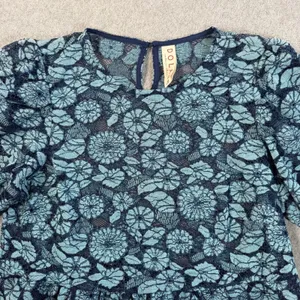 Dolan Women's Medium Blue Floral Lace Peplum Puff Sleeve Top Blouse Sheer thumbnail 6