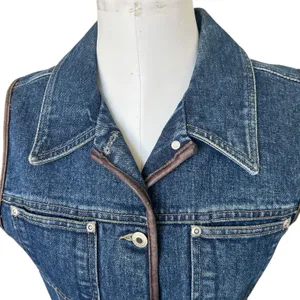 Vintage 90s Liz Claiborne Blue Denim Vest Leather Trimmed M Grunge Preppy Boho thumbnail 7