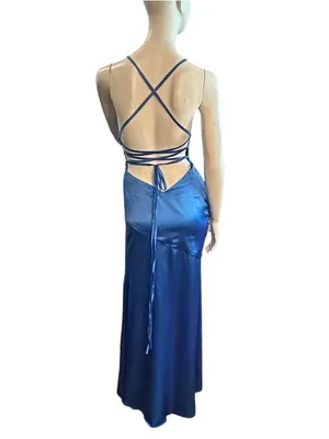 Monvelli Satin Maxi Slip Dress Blue Size 4 NWT thumbnail 4