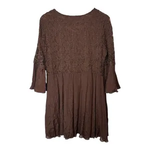 Indigo Soul Mini Dress Womens Medium Brown‎ Gored Crochet Lace Bell Sleeve Boho thumbnail 4